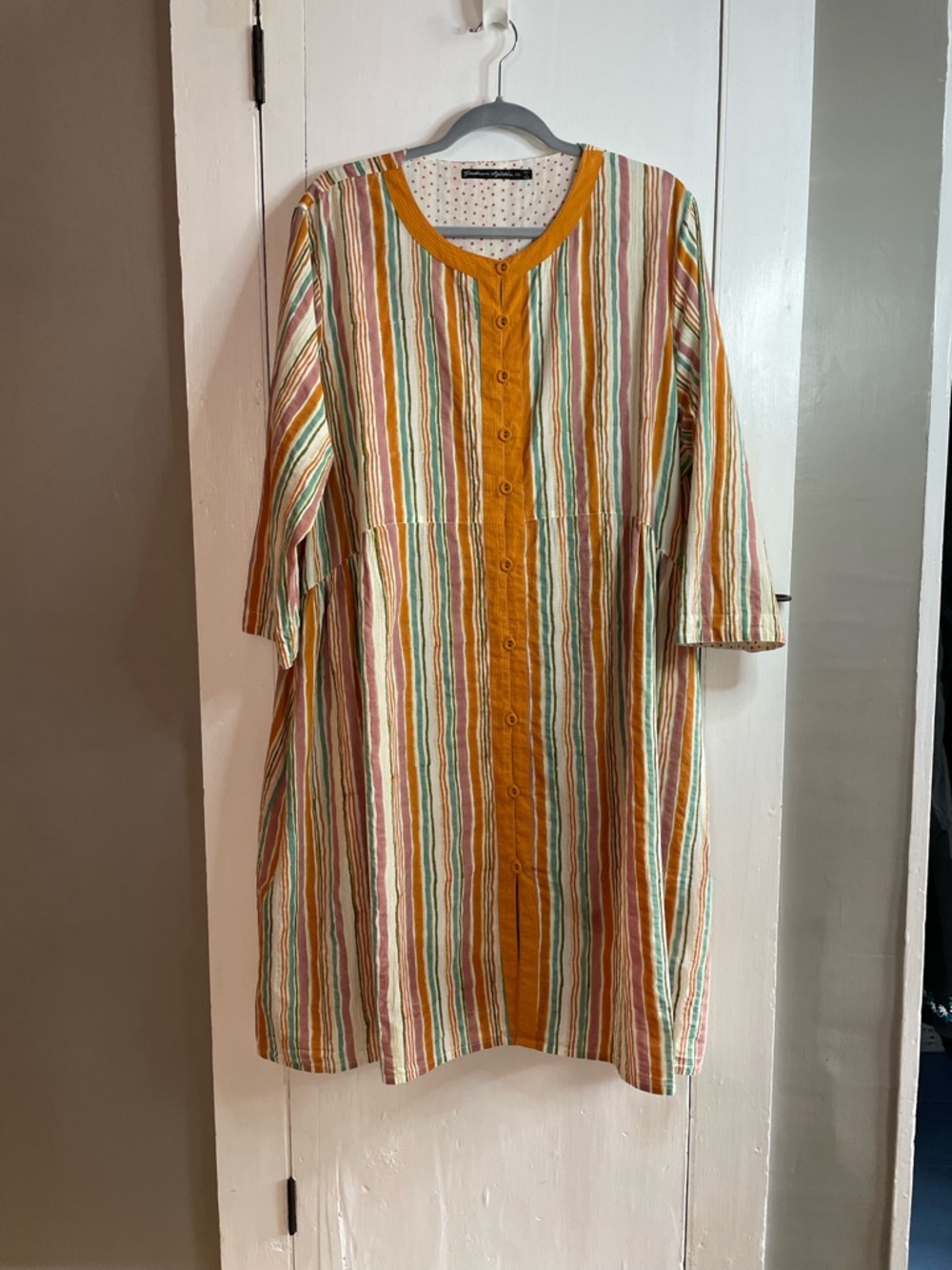 Gudrun Sjoden Button Up Striped 100% Woven Organic Cotton Artistic Dress XXL